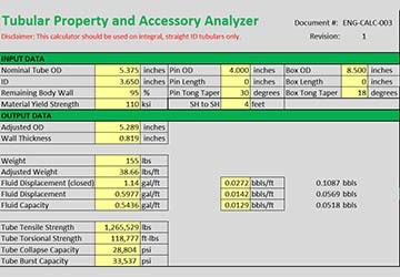 Readouts from the Workstrings Tubular Property and Accessory Analyzer
