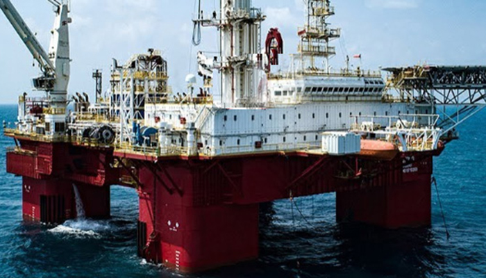 An oil platform in the ocean
