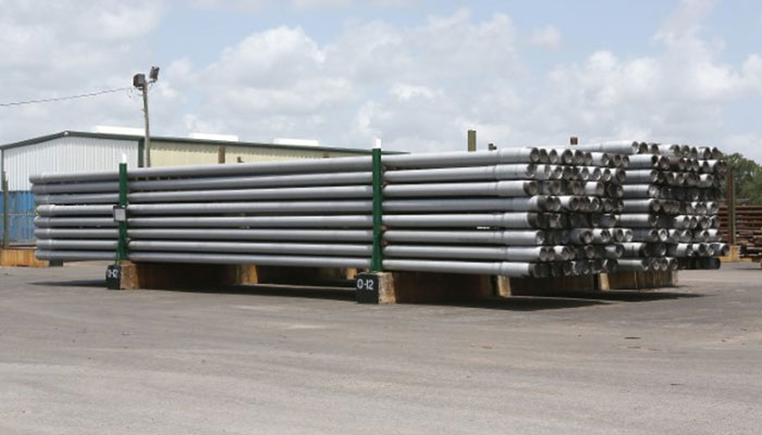 Landing strings designed by Workstrings lined up on racks outside